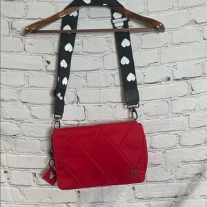 Shawn Killinger Red Quilted Crossbody Bag with Heart Strap Plus 2 Other Straps